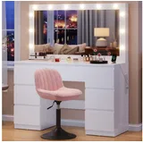 HOMALL Schminktisch mit großem Spiegel, 120 cm, 7 Schubladen, Schmuckschrank (XXL-Spiegel 106×51 cm (30×51 aufklappbar m. Schmuckschrank) · 120 cm · 7 Schubladen · LED-Birne · 2 Steckdosen+USB/Type-C · E1-MDF · 2 Farben · Hocker opt) 120 cm