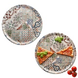 MamboCat 2er Set Pizzateller Alcazar I Ø 33 cm I für 2 Personen I große Pizzateller aus Porzellan mit mediterraner Fliesen-Optik I für Pizzen oder zum Anrichten I XL-Speiseteller, Servierplatte