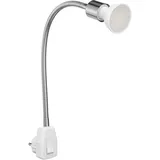 ledscom.de Steckdosenlampe LESCH Leselampe Schwanenhals, Schalter, Chrom inkl. GU10 LED Lampe 6,74W 630lm 100° weiß
