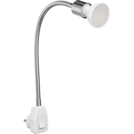 ledscom.de Steckdosenlampe LESCH Leselampe Schwanenhals, Schalter, Chrom inkl. GU10 LED Lampe 6,74W 630lm 100° weiß