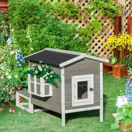 PawHut Katzenhaus mit Terrasse und Balkon 115 x 66,5 x 74,7 cm