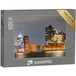 puzzleYOU Puzzle Puzzle 1000 Teile XXL „Elbphilharmonie und Hamburger Hafen bei Nacht“, 1000 Puzzleteile, puzzleYOU-Kollektionen Hamburg, Deutsche Städte