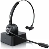 CSL - kabelloses Headset mit Ladestation - Mono Bluetooth Headset mit Mikrofon - USB Ladeport - Multipoint, Rauschunterdrückung - leicht - freispr... - Schwarz