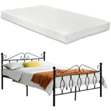 [en.casa] Metallbett Apolda 140x200 cm mit Kaltschaummatratze Schwarz