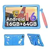 Kinder Tablet 10 Zoll, Android 16 Kinder Tablet ab 3-14 Jahre, 16GB(4+12) RAM + 64GB ROM(2TB Erweiterbar), Augenschutz HD Display, Kindersicherung, GMS, 5000mAh, WiFi6, 4 Jahre Garantie, Blau
