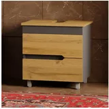 Karen Waschbeckenunterschrank Waschbeckenunterschrank Marmara 60 Konsole Eiche (Stehender Waschtischunterschrank, 2-St., Unterschrank, Konsolenplatte mit Siphonausschnitt, Füße) 60 cm