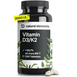 Vitamin D3 + K2 – > 99,7% all-trans MK-7 & 2000 IE Vitamin D3 – 240 Tabletten – hochdosiert, optimal bioverfügbar – ohne unnötige Zusätze – in Deutschland produziert