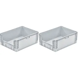 PROREGAL 2x Euro-Norm Großbehälter Insight | HxBxT 32x60x80cm | 133 Liter | Grau  | Eurobehälter, Transportbox, Transportbehälter