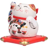 HERCHR Winkende Feng Shui Glückskatze, Solarbetriebene Kawaii Winkende Katze Keramische Glückskatze Ornament, Chinesisches Glück & Wohlstands Symbol, Winkekatze Solar Für Home Display Car Decor