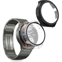 kwmobile 2x Cover kompatibel mit Huawei Watch 4 Pro Space Edition Hülle - Fullbody Fitnesstracker Case Set aus Glas - Transparent Schwarz