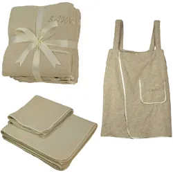 EXKLUSIV HEIMTEXTIL Sauna Set 3-Teilig Frottee Saunakilt Saunatuch Sarong Damen beige