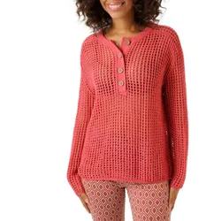 Aniston CASUAL Damen Strick-Pullover Grobstrick-Pullover mit Knopfleiste Langarm-Shirt 81819457 Rot - 38