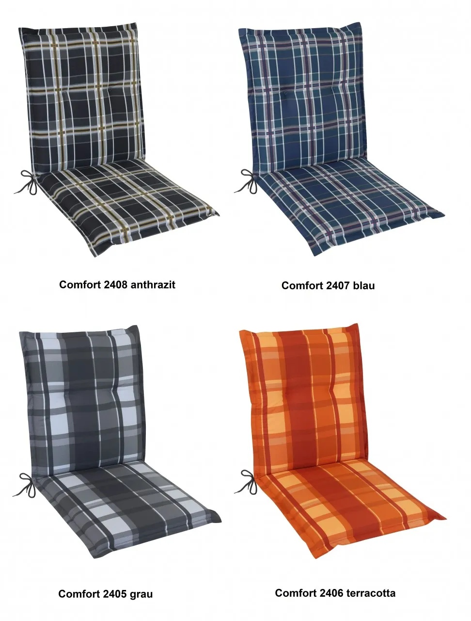 UV & Wasserbeständig Grau 2er Set Komfort Sitzauflage Niedriglehner 103x49x5cm 