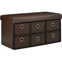 Relaxdays Sitzbank mit Stauraum, 6 Fächer, HxBxT:38x76x38cm, Kunstleder, faltbar, Sitztruhe/Ottomane, braun