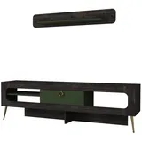 moebel17 Wohnwand Milandra Rebab braun dunkelgrau dunkelgrün Holzwerkstoff, Holz Optik, 1 Fächer, Rechteckig, 180x55x31.5 cm, Wohnzimmer, Wohnwände, Wohnwand-Sets