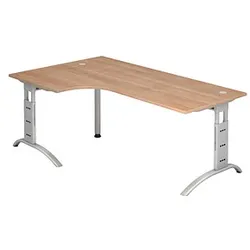 HAMMERBACHER Savona Schreibtisch nussbaum L-Form, C-Fuß-Gestell silber 200,0 x 80,0/120,0 cm