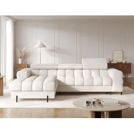 moeblo Polsterecke, Eckcouch Wohnlandschaft Sofa mit Ottomane Eckgarnitur - Ecksofa Neviro L - Weiß (Amore 01) - Weiß