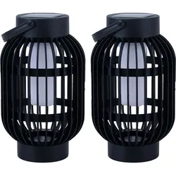 LED Solarleuchte Tischleuchte Flammeneffekt 2in1 Steckleuchte Außenlampe Gartenleuchte Erspieß, Kunststoff schwarz, mit Tragehenkel Akku, H 72,5 cm, 2er Set