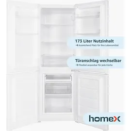 Homex Kühlschrank mit Gefrierfach | Kühl-Gefrierkombination freistehend | 173 Liter Nutzinhalt | 40 dB | CFS1110-W weiß