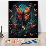 TISHIRON Malen nach Zahlen für Erwachsene, Schmetterlinge auf einem Nachthimmel, Malen nach Zahlen-Sets, Schmetterlinge, Malen nach Zahlen, DIY-Ölgemälde, Malen nach Zahlen-Sets, 40x50 CM