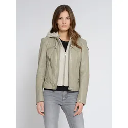 Lederjacke MAZE "Mico", Damen, Gr. L, weiß (schwarz cloud), Obermaterial: 100% Lammleder / Innenfutter: 100% Polyester / Kapuze: 55% Baumwolle, 45% Polyester, Jacken