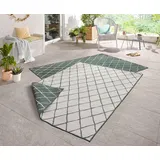 NORTHRUGS In- Outdoor Teppich Malaga Wendeteppich Wetterfest Modernes Geometrisches Muster für Balkon Terrasse Garten Wintergarten Küche Wohnzimmerteppich Wasserfest in Grün Creme