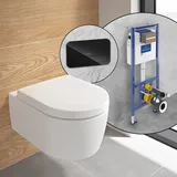 Villeroy & Boch Embrace Wand-WC, Komplett-SET, mit Vorwandelement und ViConnect 200G Betätigungsplatte,