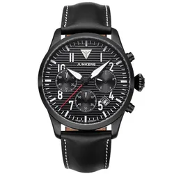 Junkers Herren Armbanduhr 9.56.01.02 Flieger Chronograph Lederband schwarz