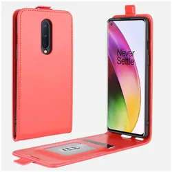 Flip Case Handyhülle für OnePlus 8 Vertikal Schutzhülle Tasche Cover Rot Bumper Smartphone Kartensteckplatz-Kreditkarte-Geldscheine EC-Karte Bank-Karte