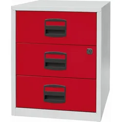 Schubladenschrank 3 Schübe 1-bahnig lichtgrau/kardinalrot