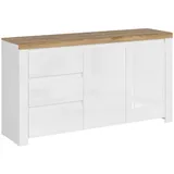 Konsimo® Kommode, Weiß, Eiche Wotan, Holz, Rechteckig, 156x85x42 cm, Hergestellt in Europa, Wohnzimmer, Kommoden & Sideboards, Kommoden
