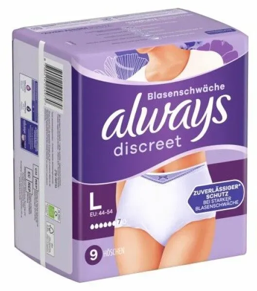 Always Discreet Inkontinenz-Höschen Plus, Für Frauen, 0% Duftstoffe und Farbstoffe, L, 8 Höschen St