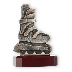 Pokal Zamakfigur Inlineskater altgold auf mahagonifarbenen Holzsockel 18,8cm
