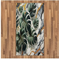 Teppich Flachgewebe Deko-Teppiche für das Wohn-,Schlaf-, und Essenszimmer, Abakuhaus, rechteckig, Monstera Marmorhintergrund und Blätter grau|grün 80 cm x 150 cm