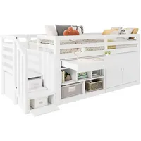 XDOVET Multifunktionales Kinderbett aus Holz,mit Treppe und Stauraum,Treppen/Schränke links