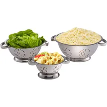Relaxdays Sieb Set 3 x Nudelsieb Ø 15 cm, 20 cm & 25 cm Edelstahl Silber