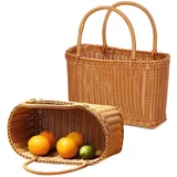 Einkaufskorb Geflochten,Pilzkorb, Weidenkorb, Boo Basket, Rattanstrohkorb Picknickkorb, Blumenkorb, Gemüsekorb, Obst- und Gemüseaufbewahrungskorb,Elegant Praktisch (Klein)