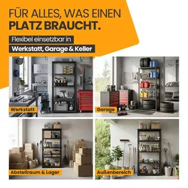 Kreher Kreher® Kunststoffregal „Evo“ mit 5 Böden - Steckregal für Haushalt, Keller & Garage - Standregal, Lagerregal & Aufbewahrungsregal - Schwarz - Schwarz