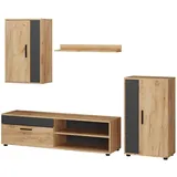 Vicco Wohnwand Berno, Eiche Anthrazit Schrankwand 4er-Set Wohnzimmer