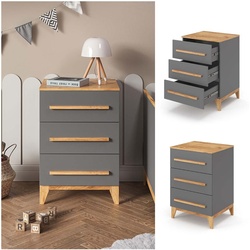 VitaliSpa Kommode Malia 60x88cm für Kinderzimmer, Schrank mit 3 Schubladen, grau