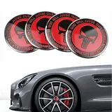 lurora2021 4 Stück Rot Schädel Nabenkappen Schädel Radnabendeckel Felgendeckel Felgendeckel Radnabendeckel Universal Schädel Nabenkappen Compatible With 60mm Radnabenkappen, Schädel Punisher Aufkleber