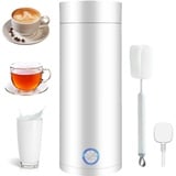 Elektrische Wasserkocher, 400ml Kleiner Tragbarer Heizbecher Sicheres 304 aus rostfreiem Stahl Mini-Thermoskanne 300W Reise-Wasserkocher 4-5 Minuten Schnelle Kochen für Tee, Milch, Kaffee (Weiß)