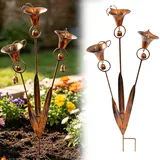 Generisch Gartendeko Vintage 3er Vogeltränke Balkon Insektentränke Metall Rostige Gartenstecker für Draußen Wetterfest Edelrost Edelrostoptik Rostiger Beetstecker Topfstecker (Calla)