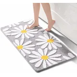 QJHOMO Grau Badezimmerteppich Niedliche Gänseblümchen Badematte rutschfest Waschbar Badteppich Weiße und Gelbe Blume Badvorleger Weiche Duschvorleger Absorbierende Badezimmer Teppich 60x120 cm