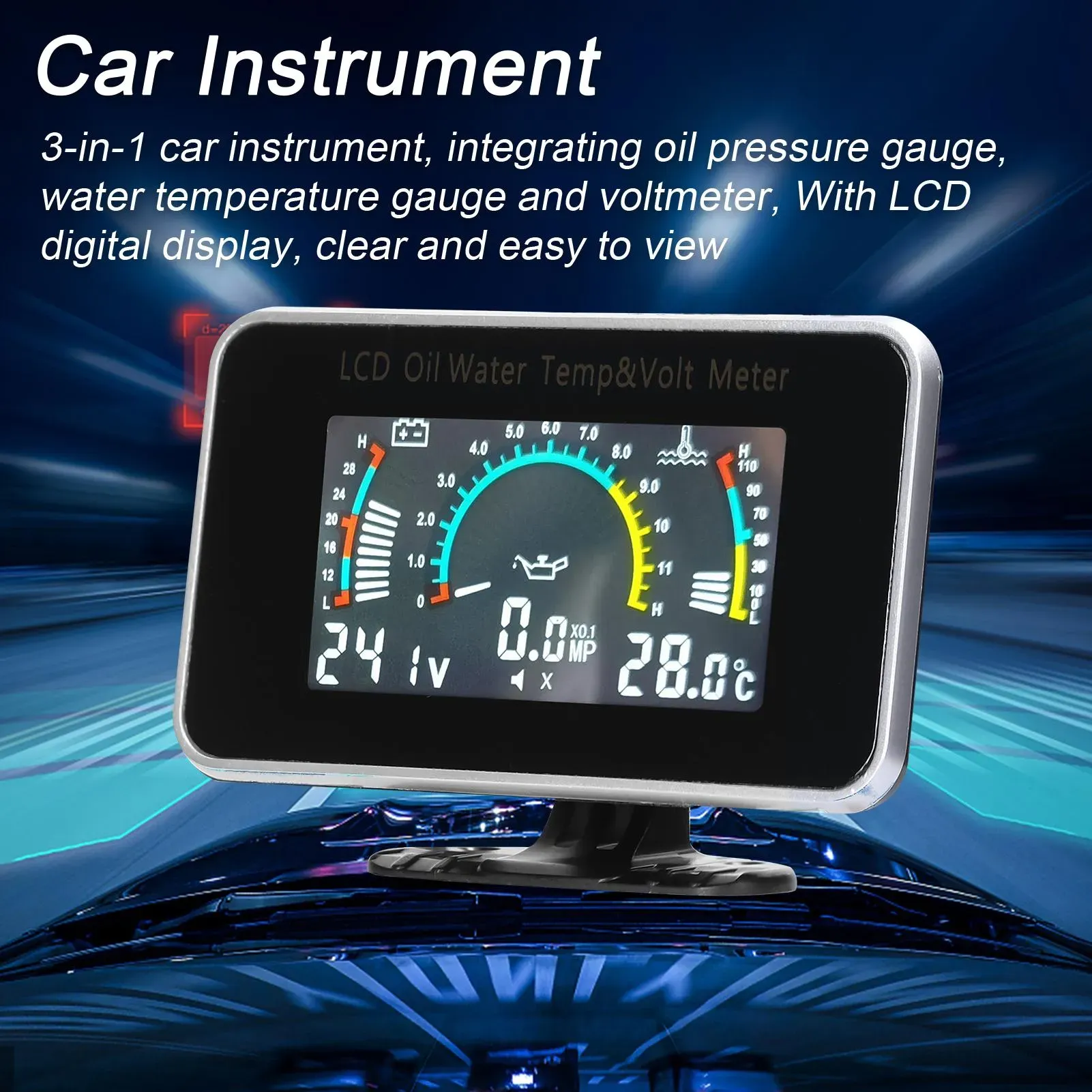 3-in-1-Auto-LCD-Messgerät, digitales Öldruck-, Spannungs- und Wassertemperaturmessgerät, Universalinstrument