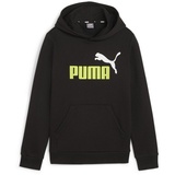 Puma Kinder Sweatshirt ESS+ 2 Col Big Logo Hoodie FL B Schweiß, Black-Lime Sheen, 164