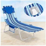 luxuskollektion Sonnenliege 5fach Rückenlehne 200 x 65 x 30 cm Dunkelblau/Weiß