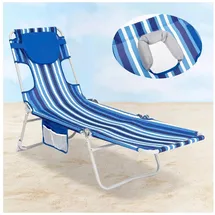 luxuskollektion Sonnenliege 5fach Rückenlehne 200 x 65 x 30 cm Dunkelblau/Weiß