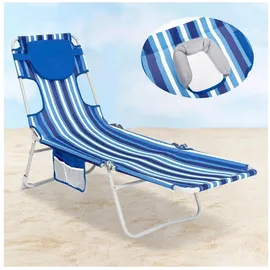 luxuskollektion Sonnenliege 5fach Rückenlehne 200 x 65 x 30 cm Dunkelblau/Weiß