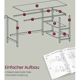 VASAGLE Schreibtisch mit 2 Regale Computertisch 140 x 75 x 60 cm Arbeitstisch weiß - Weiß